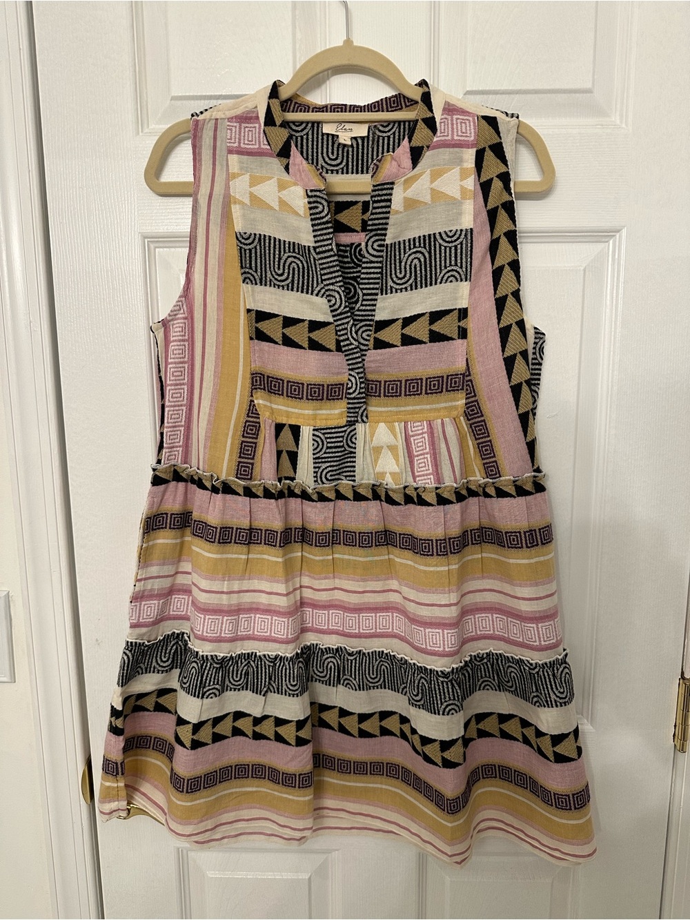 Elan Sleeveless Geometric Stripe Girls Dress - Pink, Gold & Black